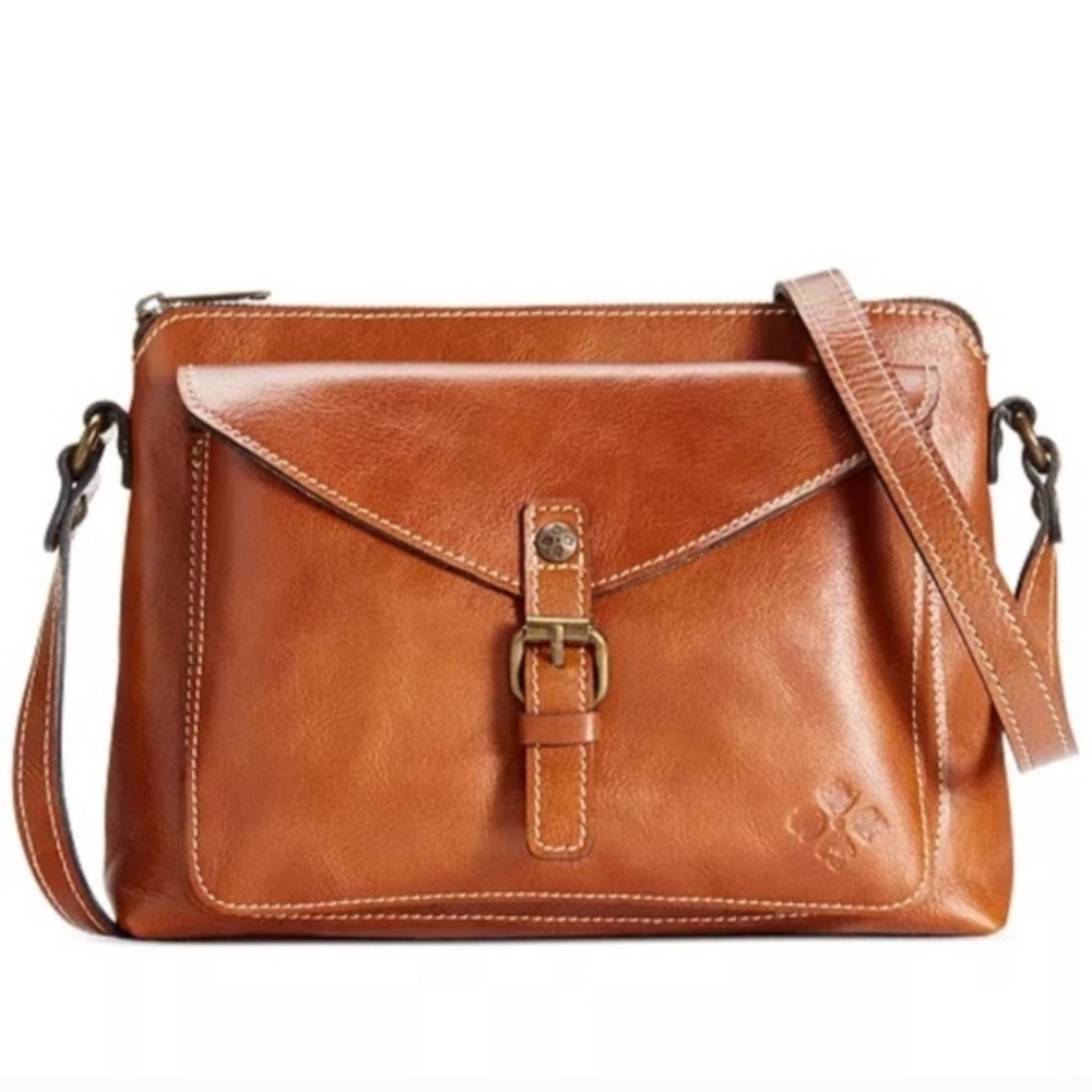 Patricia Nash Avelino Smooth Italian Leather Cognac Crossbody Handbag Purse - Picture 1 of 16
